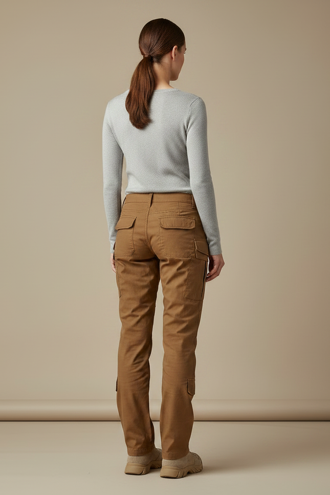 Pantalon Randonnée Marron Cargo Droit Multipoches Femme - Gabardine - vue 2