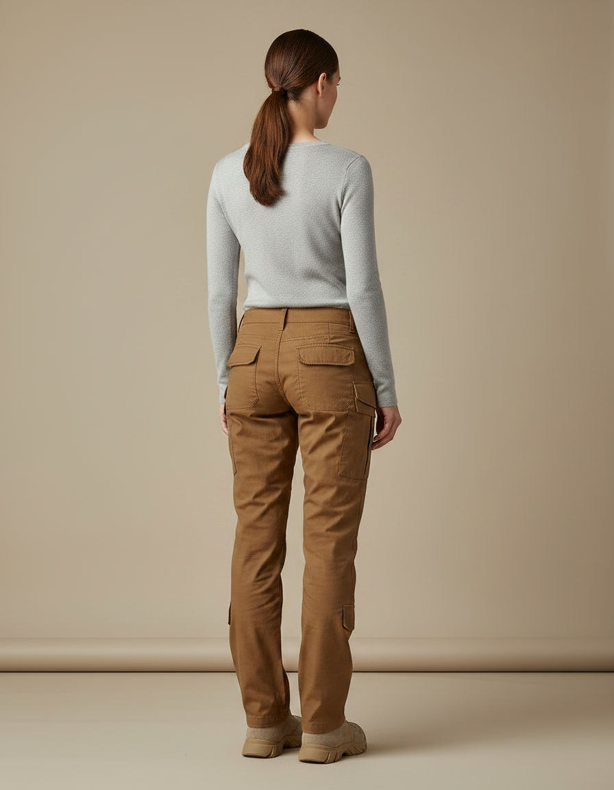 Pantalon Randonnée Marron Cargo Droit Multipoches Femme - Gabardine - vue 2