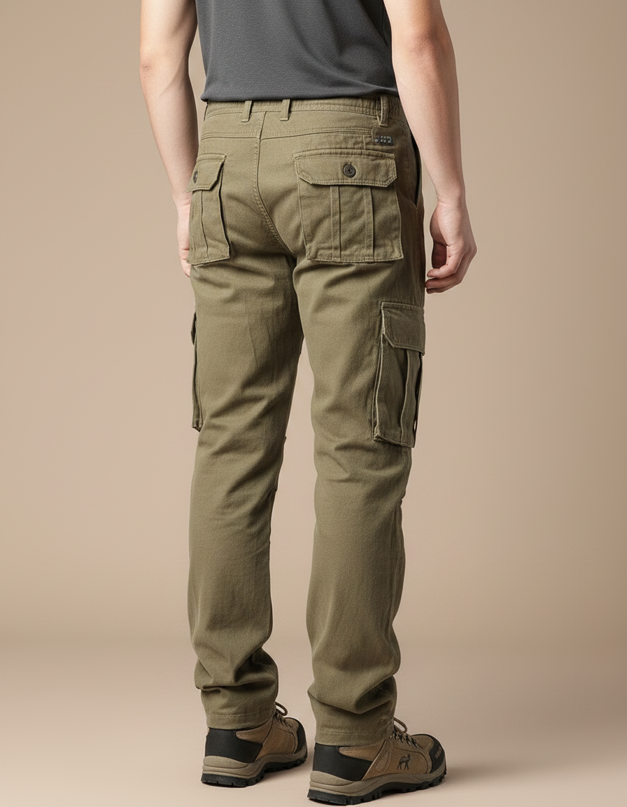 Pantalon Randonnée Kaki Homme Cargo Coton Ample - Toile - vue 2