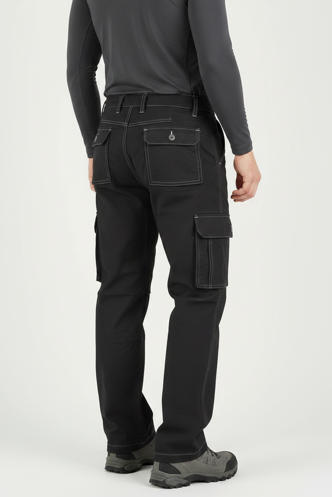 Pantalon Randonnée Noir Cargo Coton Homme Tactique Multi-Poches - Toile - vue 2
