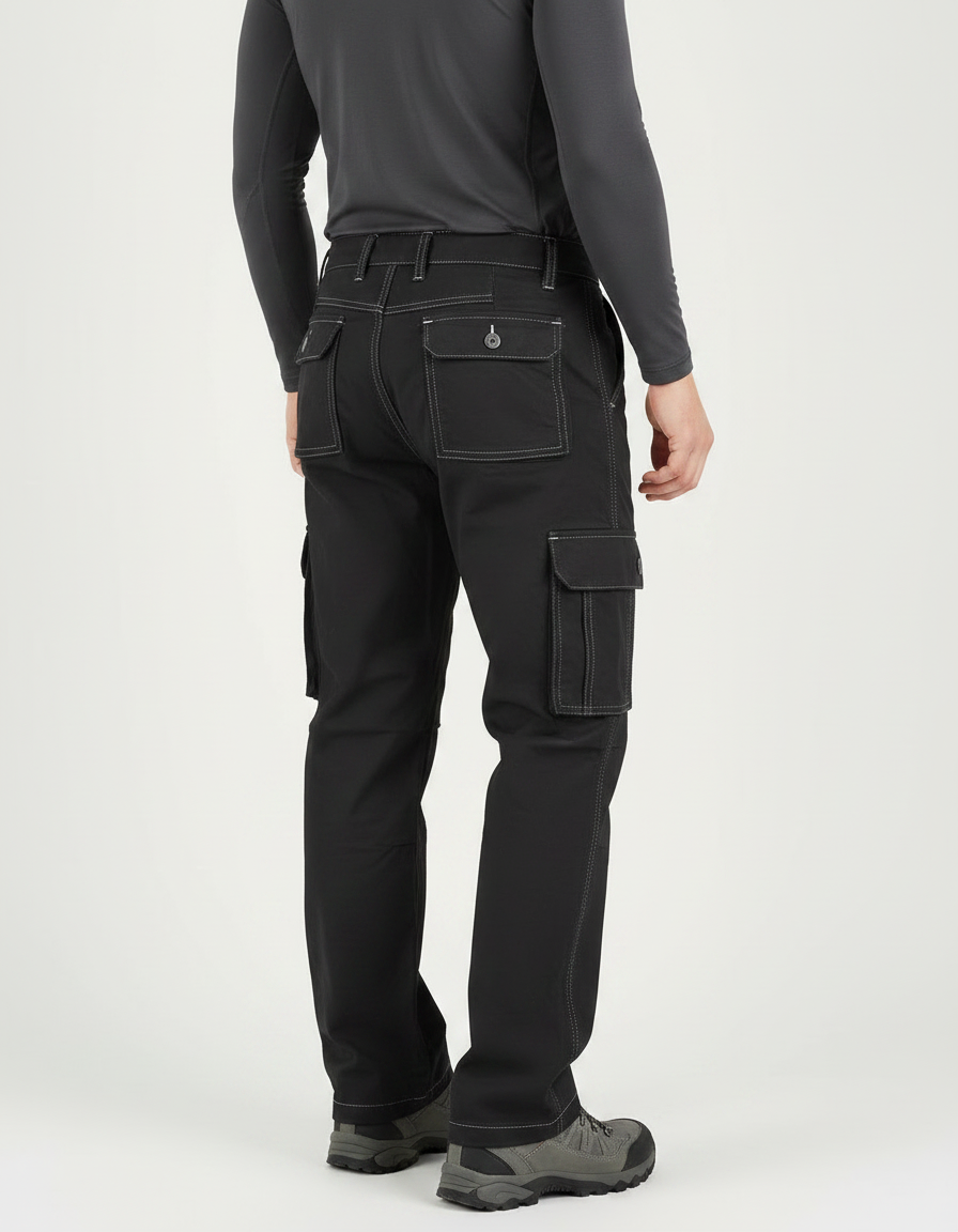Pantalon Randonnée Noir Cargo Coton Homme Tactique Multi-Poches - Toile - vue 2