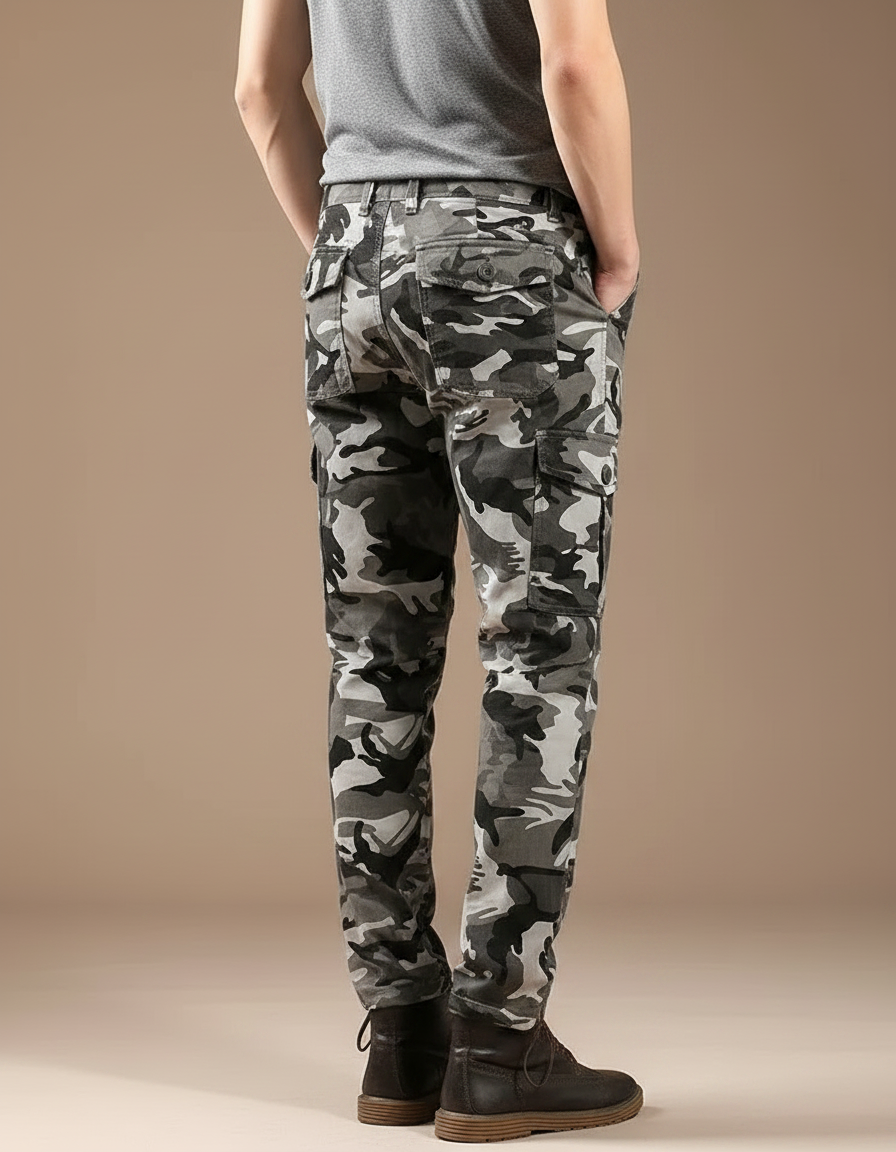 Pantalon Randonnée Camouflage Gris Ample Cargo Homme - Toile - vue 2