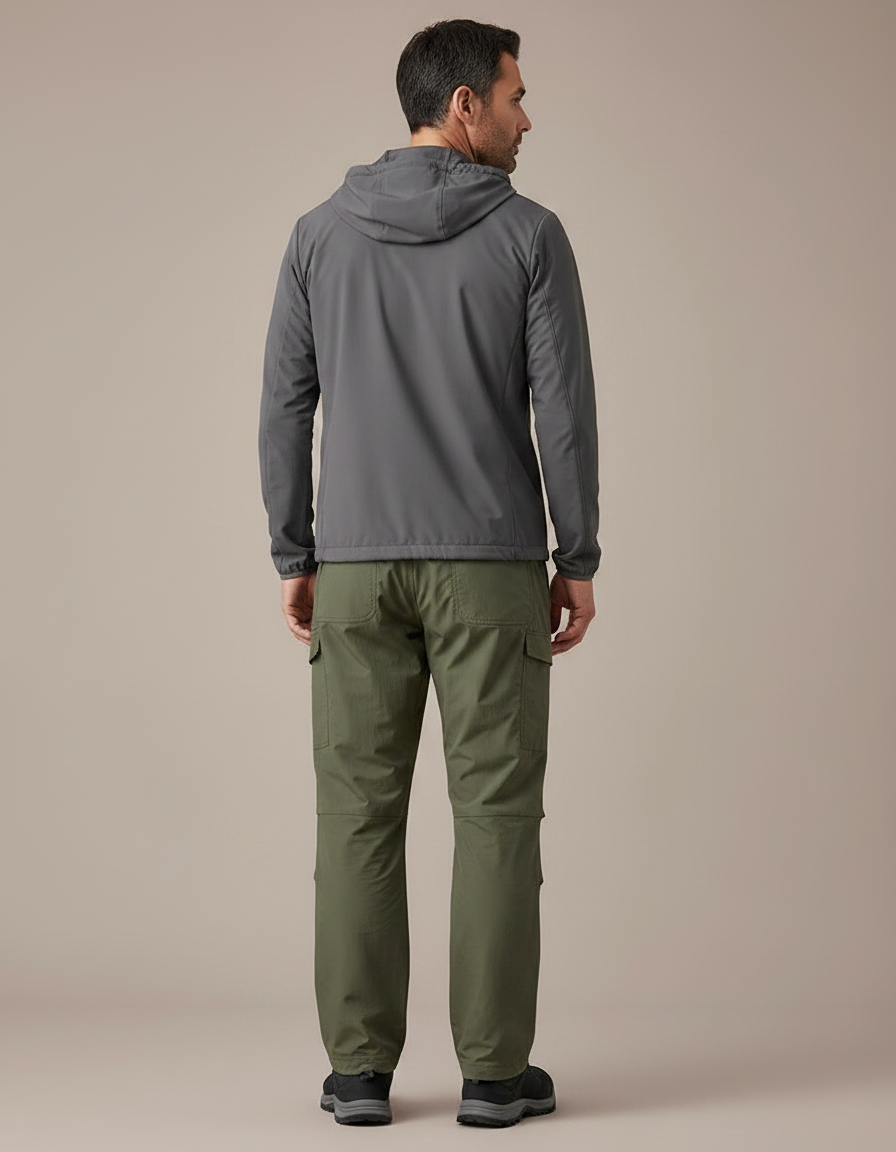Pantalon Randonnée Vert Ample Cargo Cordon Homme - Kaki Polyester - vue 2