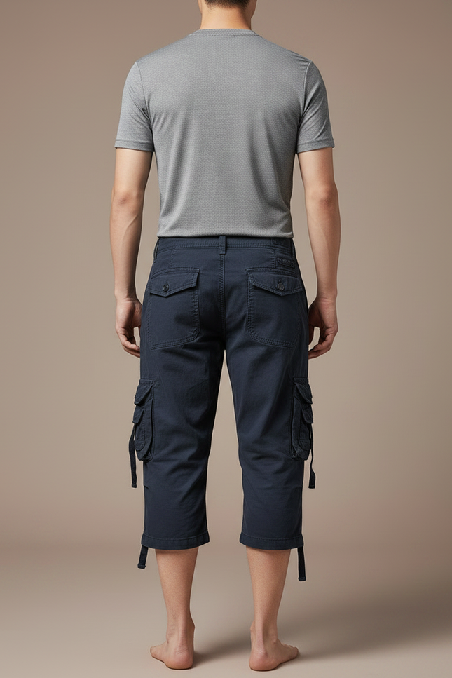 Pantalon Randonnée Capri Cargo Coton Homme Bleu Marine - Toile - vue 2