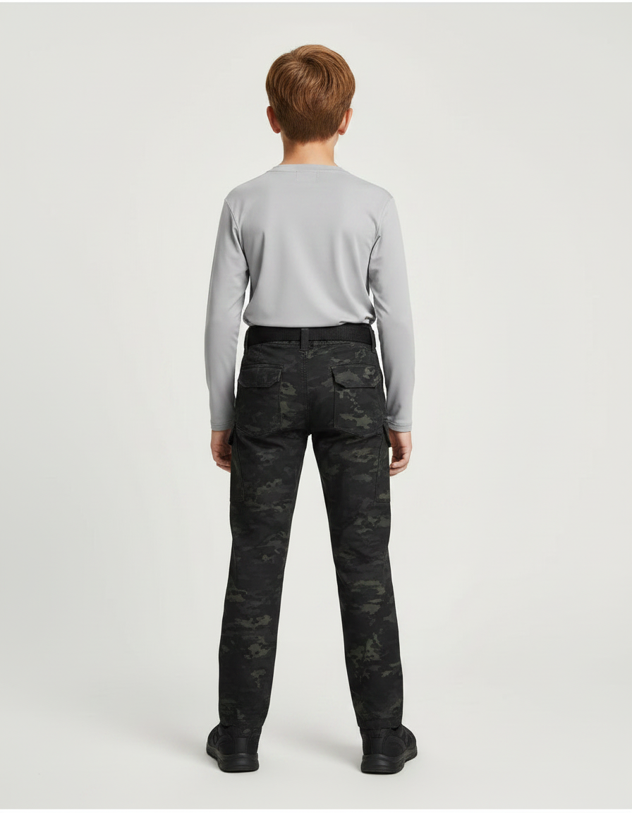 Pantalon Randonnée Camouflage Cargo Enfant Résistant - Multicolore Toile - vue 2