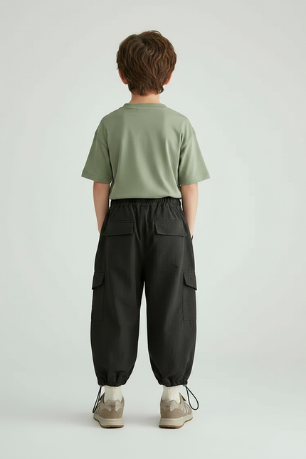 Pantalon Randonnée Noir Cargo Ample Coton Enfant - Polyester - vue 2