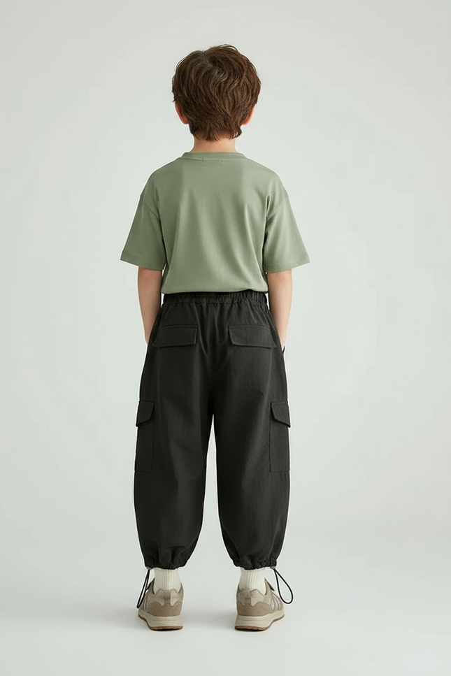 Pantalon Randonnée Noir Cargo Ample Coton Enfant - Polyester - vue 2