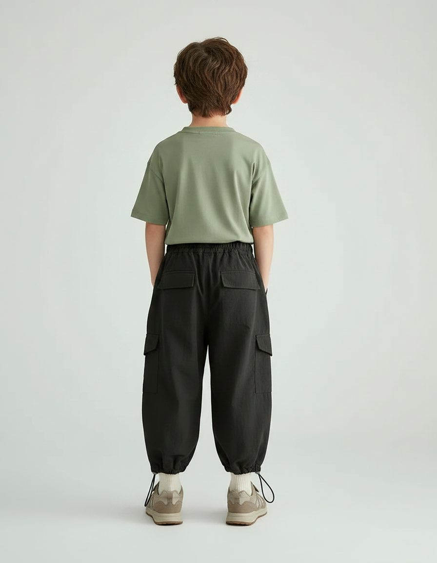 Pantalon Randonnée Noir Cargo Ample Coton Enfant - Polyester - vue 2
