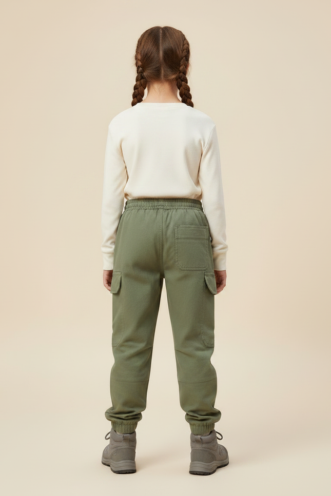 Pantalon Randonnée Vert Enfant Cargo Jogger Coton - Kaki - vue 2