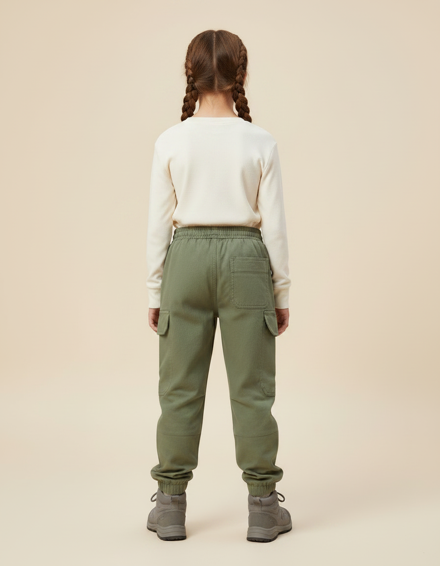 Pantalon Randonnée Vert Enfant Cargo Jogger Coton - Kaki - vue 2