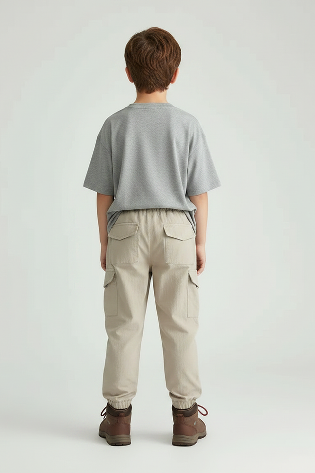 Pantalon Randonnée Beige Cargo Coton Ample Enfant - Polyester - vue 2