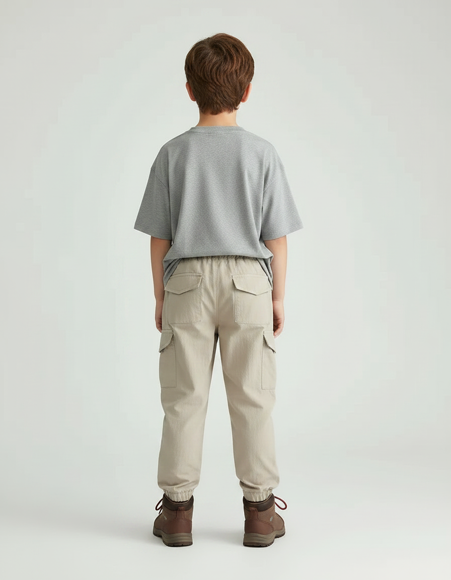 Pantalon Randonnée Beige Cargo Coton Ample Enfant - Polyester - vue 2