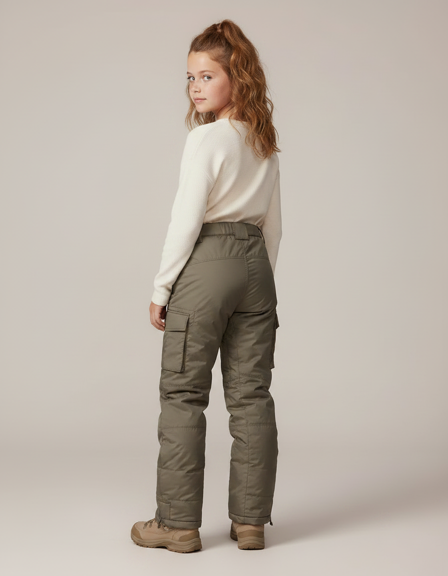 Pantalon Randonnée Kaki Matelassé Cargo Enfant Hiver - Polyester - vue 2