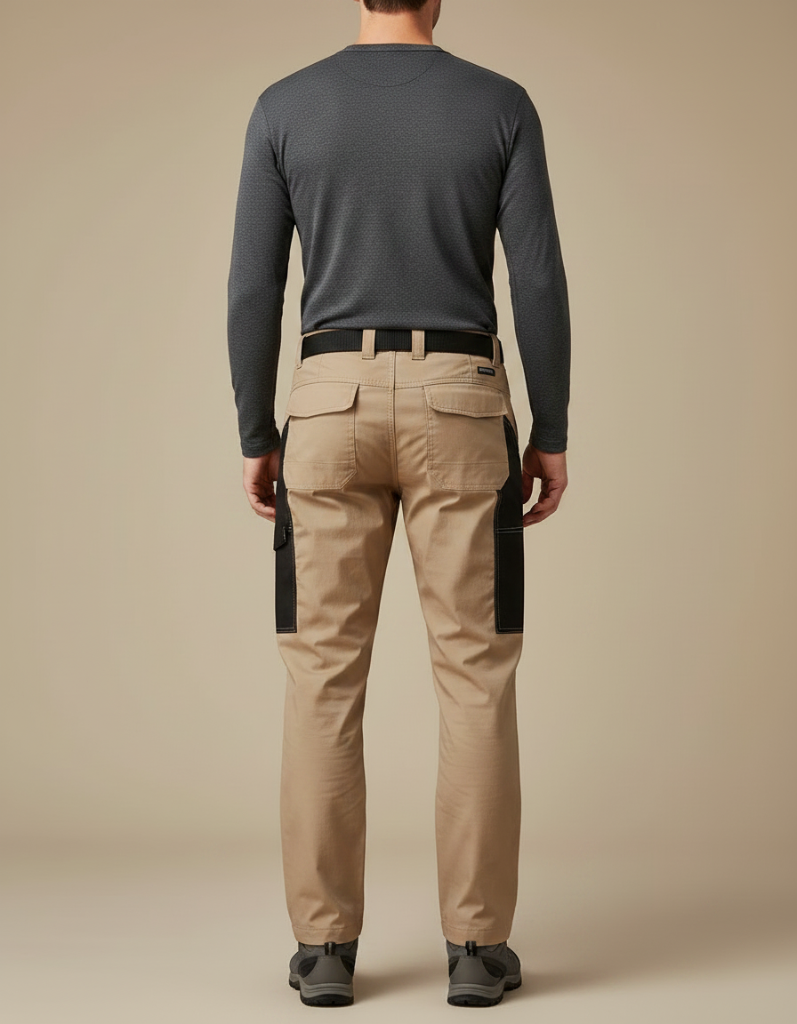 Pantalon Randonnée Beige Cargo Multipoches Homme Tactique - Toile - vue 2