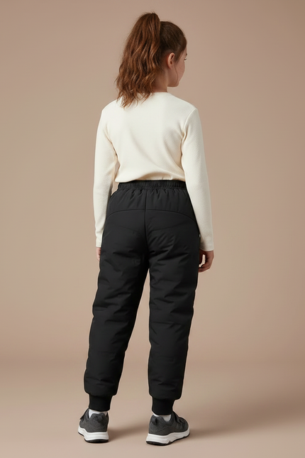 Pantalon Randonnée Noir Matelassé Enfant Hiver Chaud - Polyester - vue 2