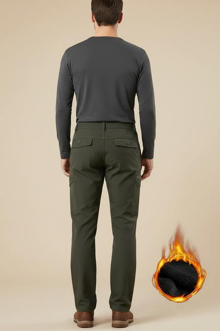 Pantalon Randonnée Homme Cargo Polaire Chaud Vert - Kaki Polyester - vue 2