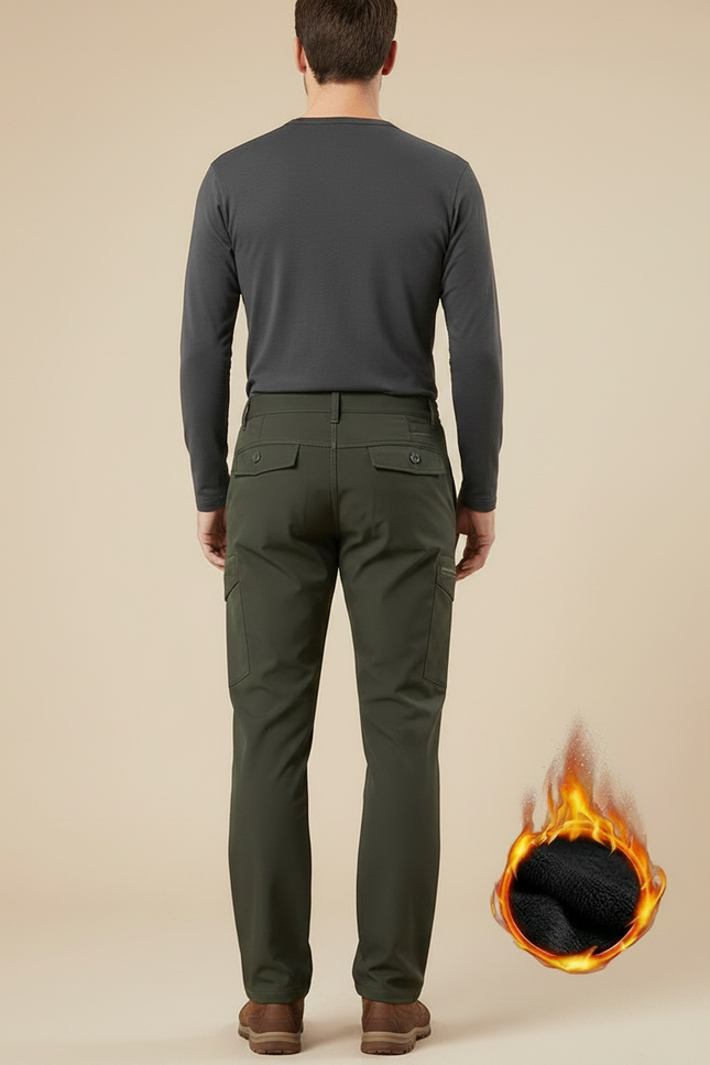 Pantalon Randonnée Homme Cargo Polaire Chaud Vert - Kaki Polyester - vue 2