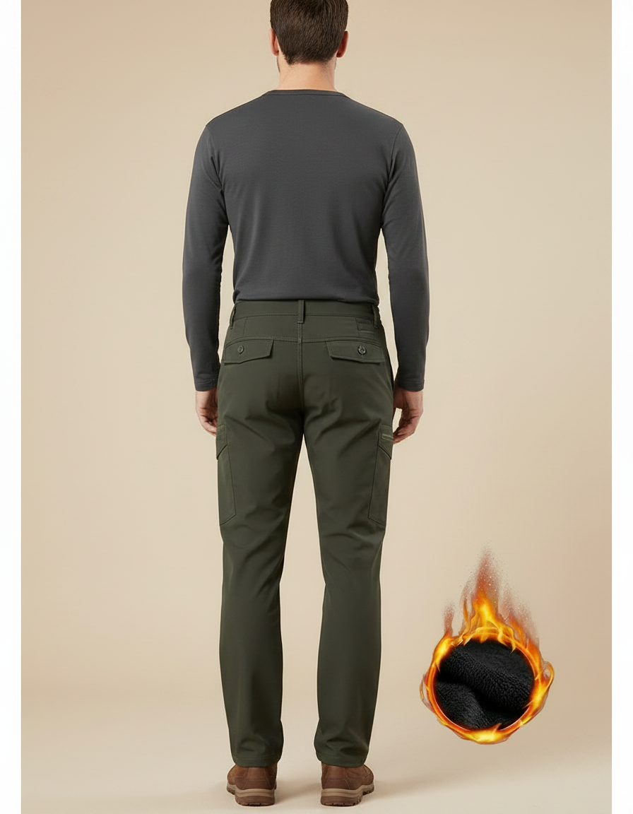 Pantalon Randonnée Homme Cargo Polaire Chaud Vert - Kaki Polyester - vue 2