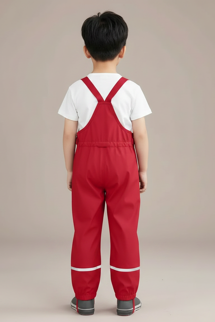 Pantalon Randonnée Rouge Imperméable Enfant Réfléchissant Salopette - Polyester - vue 2