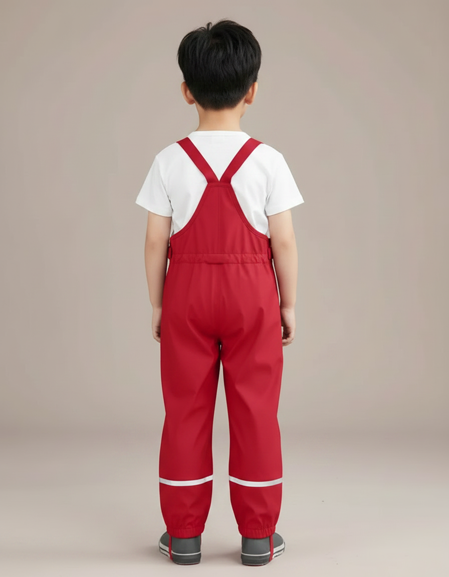 Pantalon Randonnée Rouge Imperméable Enfant Réfléchissant Salopette - Polyester - vue 2
