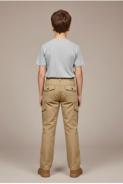 Pantalon Randonnée Garçon Kaki Cargo Multi-Poches - Toile - vue 2