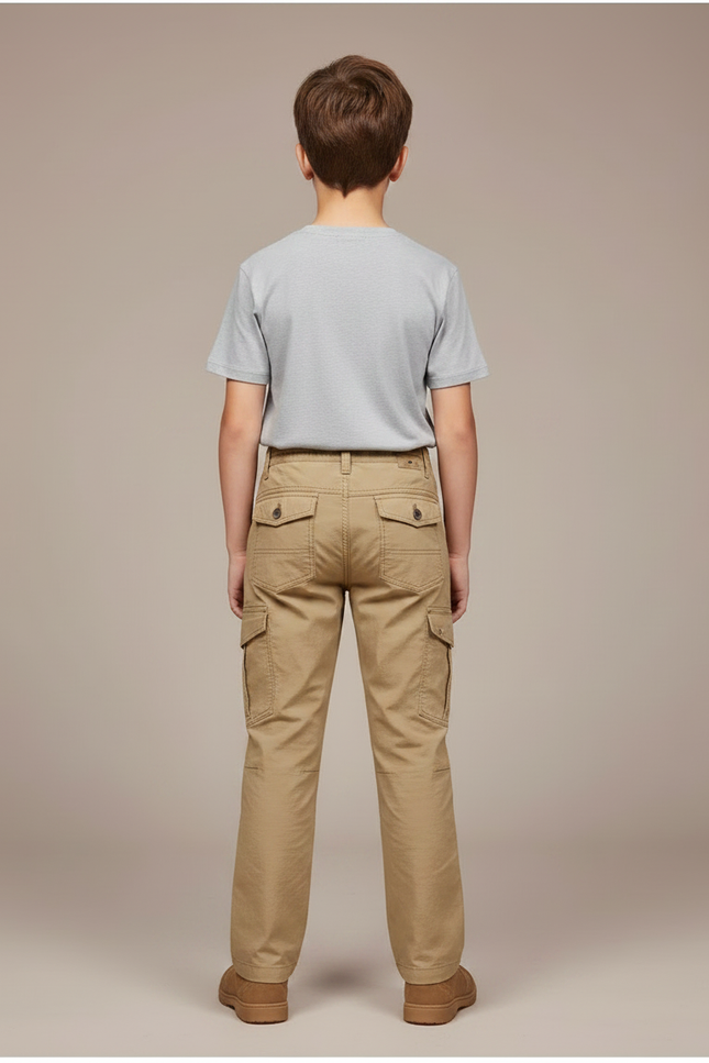 Pantalon Randonnée Garçon Kaki Cargo Multi-Poches - Toile - vue 2