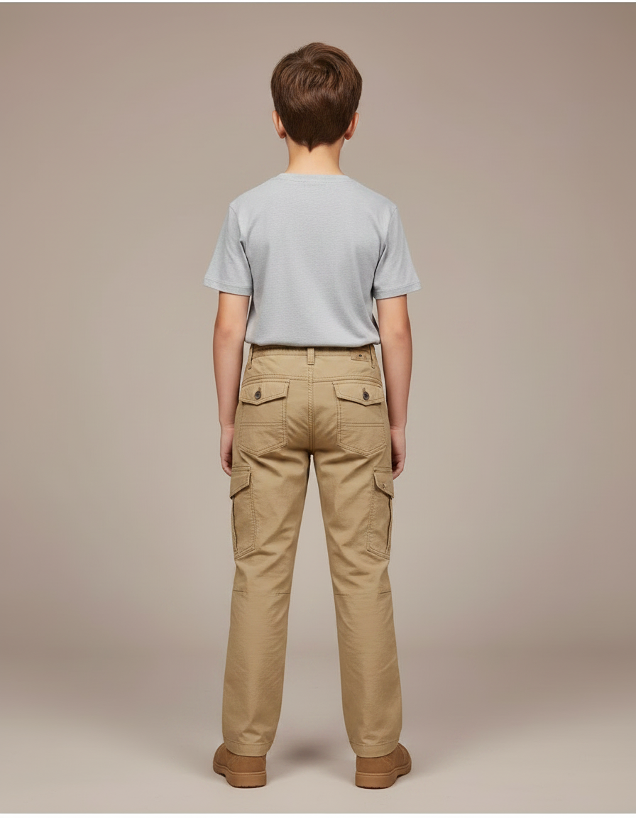Pantalon Randonnée Garçon Kaki Cargo Multi-Poches - Toile - vue 2