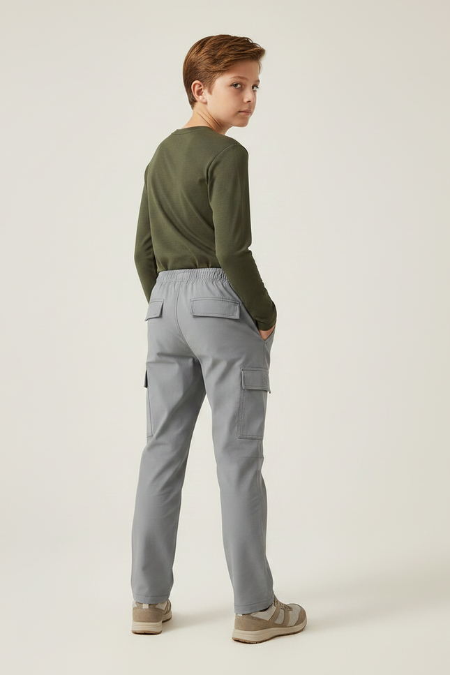 Pantalon Randonnée Gris Enfant Léger Cargo Élastiqué - Polyester - vue 2