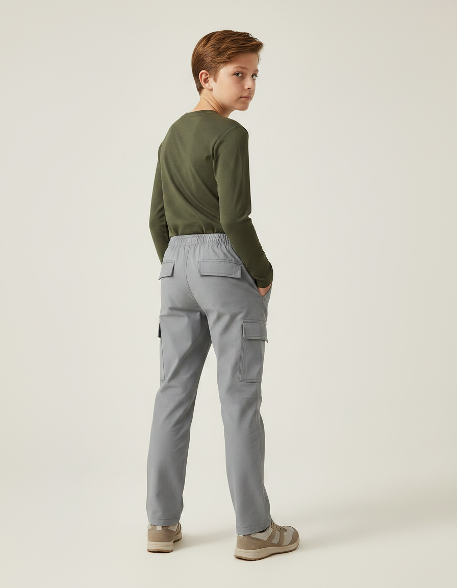 Pantalon Randonnée Gris Enfant Léger Cargo Élastiqué - Polyester - vue 2