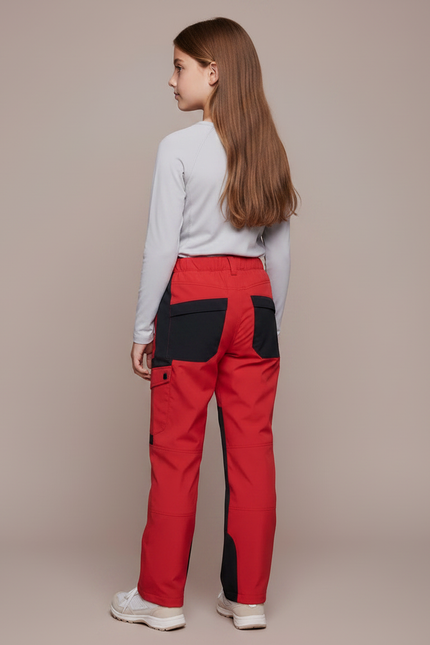 Pantalon Randonnée Enfant Rouge Noir Imperméable Softshell - Polyester - vue 2