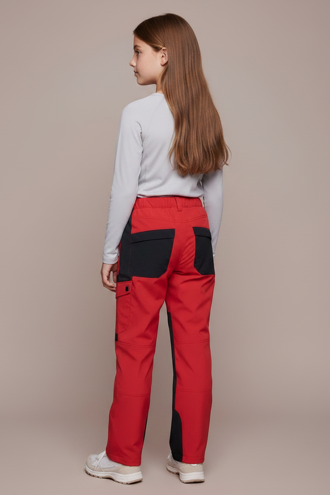 Pantalon Randonnée Enfant Rouge Noir Imperméable Softshell - Polyester - vue 2