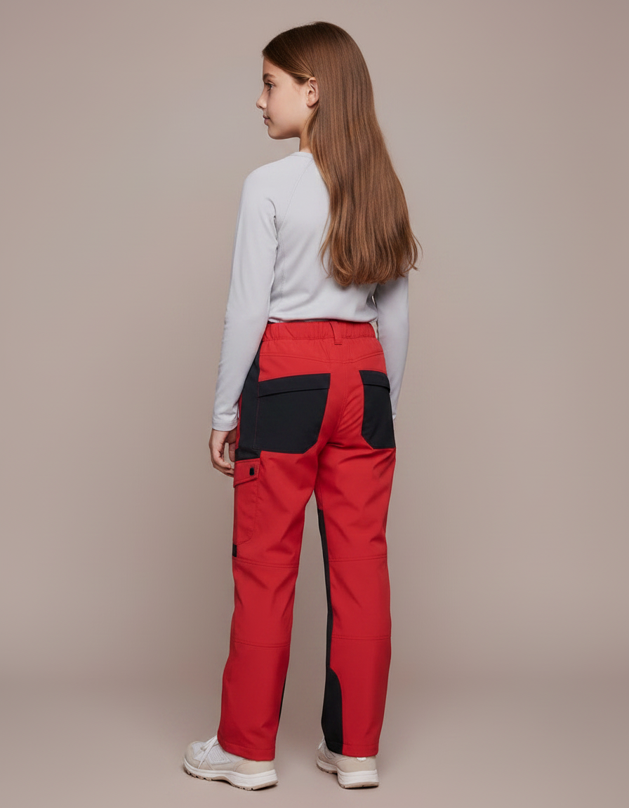 Pantalon Randonnée Enfant Rouge Noir Imperméable Softshell - Polyester - vue 2