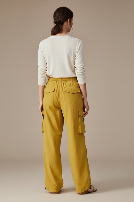 Pantalon Randonnée Jaune Cargo Ample Imperméable Femme - Polyester - vue 2