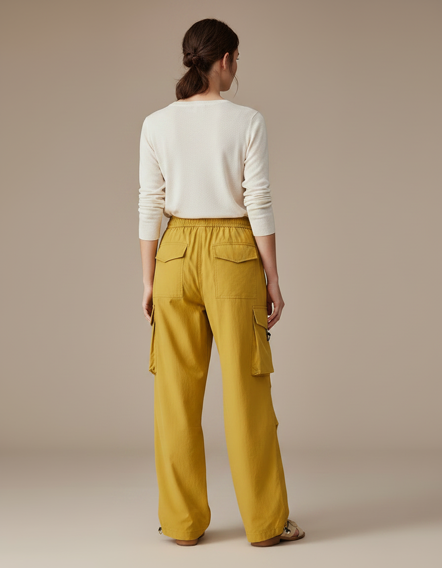 Pantalon Randonnée Jaune Cargo Ample Imperméable Femme - Polyester - vue 2