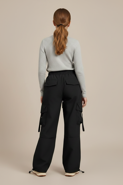 Pantalon Randonnée Noir Multipoches Ample Décontracté Enfant - Polyester - vue 2