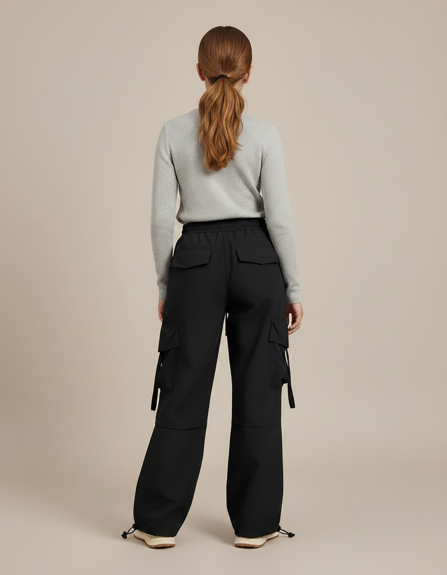 Pantalon Randonnée Noir Multipoches Ample Décontracté Enfant - Polyester - vue 2