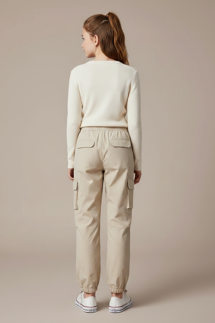 Pantalon Randonnée Beige Cargo Ample Cordon Fille - Polyester - vue 2