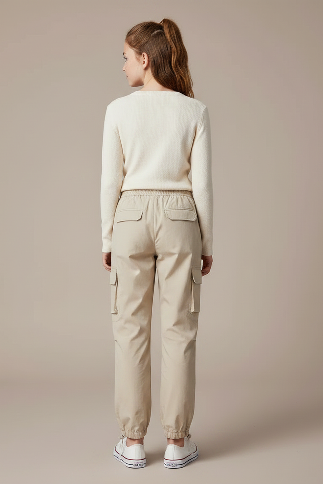 Pantalon Randonnée Beige Cargo Ample Cordon Fille - Polyester - vue 2