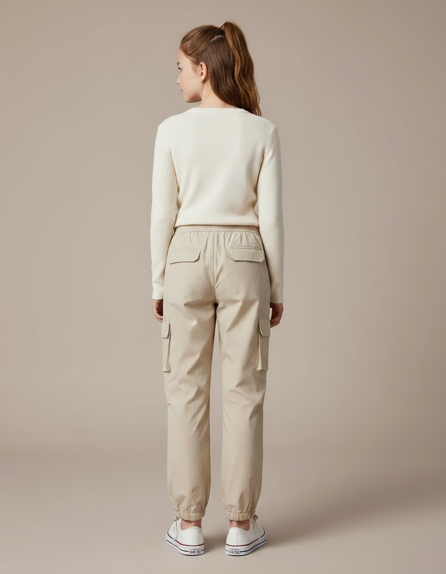 Pantalon Randonnée Beige Cargo Ample Cordon Fille - Polyester - vue 2