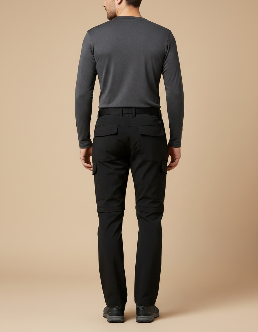 Pantalon Randonnée Noir Convertible Stretch Homme Multi-Poches - Polyester - vue 2