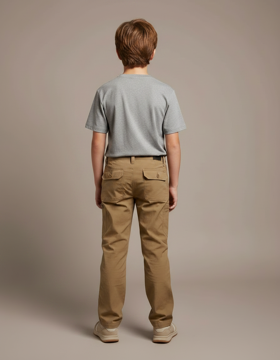 Pantalon Randonnée Enfant Cargo Beige Uni Coton - vue 2