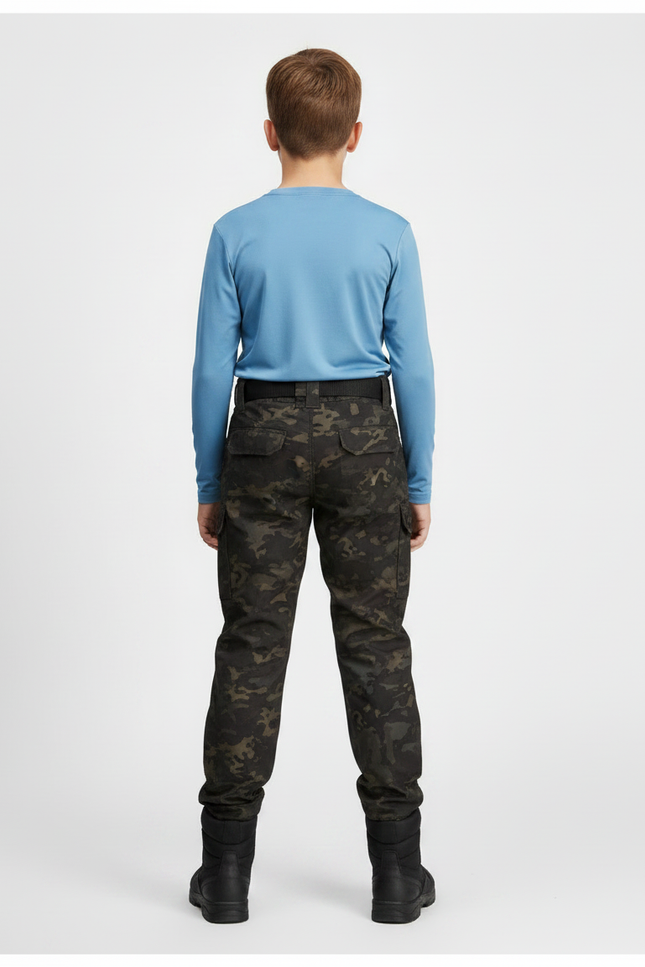 Pantalon Randonnée Camouflage Urbain Multipoches Enfant Renforcé - Multicolore Toile - vue 2