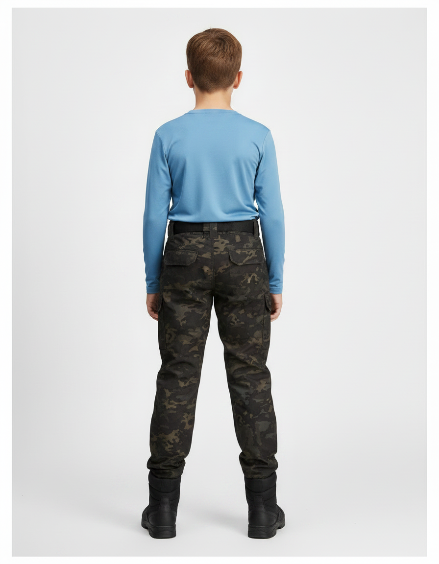Pantalon Randonnée Camouflage Urbain Multipoches Enfant Renforcé - Multicolore Toile - vue 2