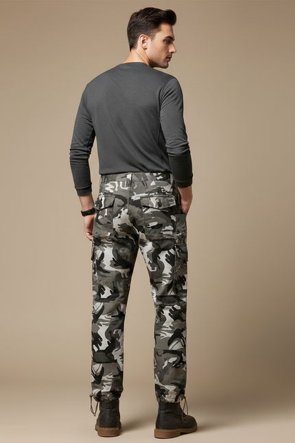 Pantalon Randonnée Camouflage Gris Cargo Ample Homme - Coton - vue 2