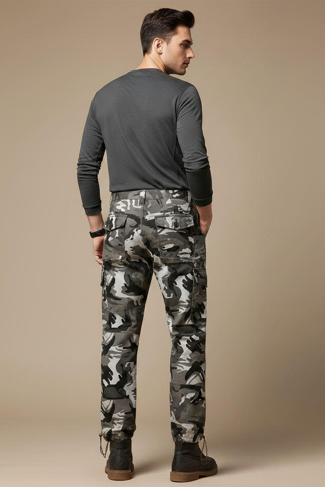 Pantalon Randonnée Camouflage Gris Cargo Ample Homme - Coton - vue 2