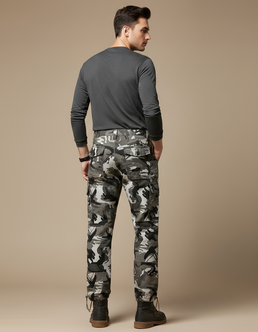 Pantalon Randonnée Camouflage Gris Cargo Ample Homme - Coton - vue 2