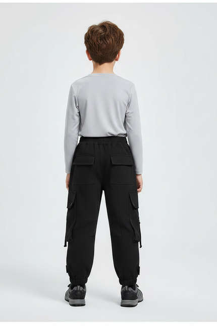 Pantalon Randonnée Noir Cargo Ample Enfant Élastiqué - Polyester - vue 2