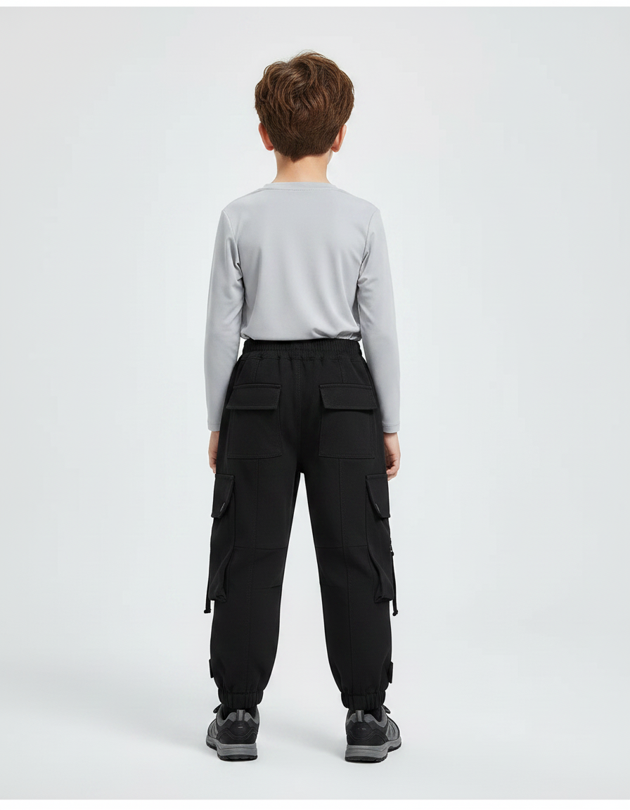 Pantalon Randonnée Noir Cargo Ample Enfant Élastiqué - Polyester - vue 2