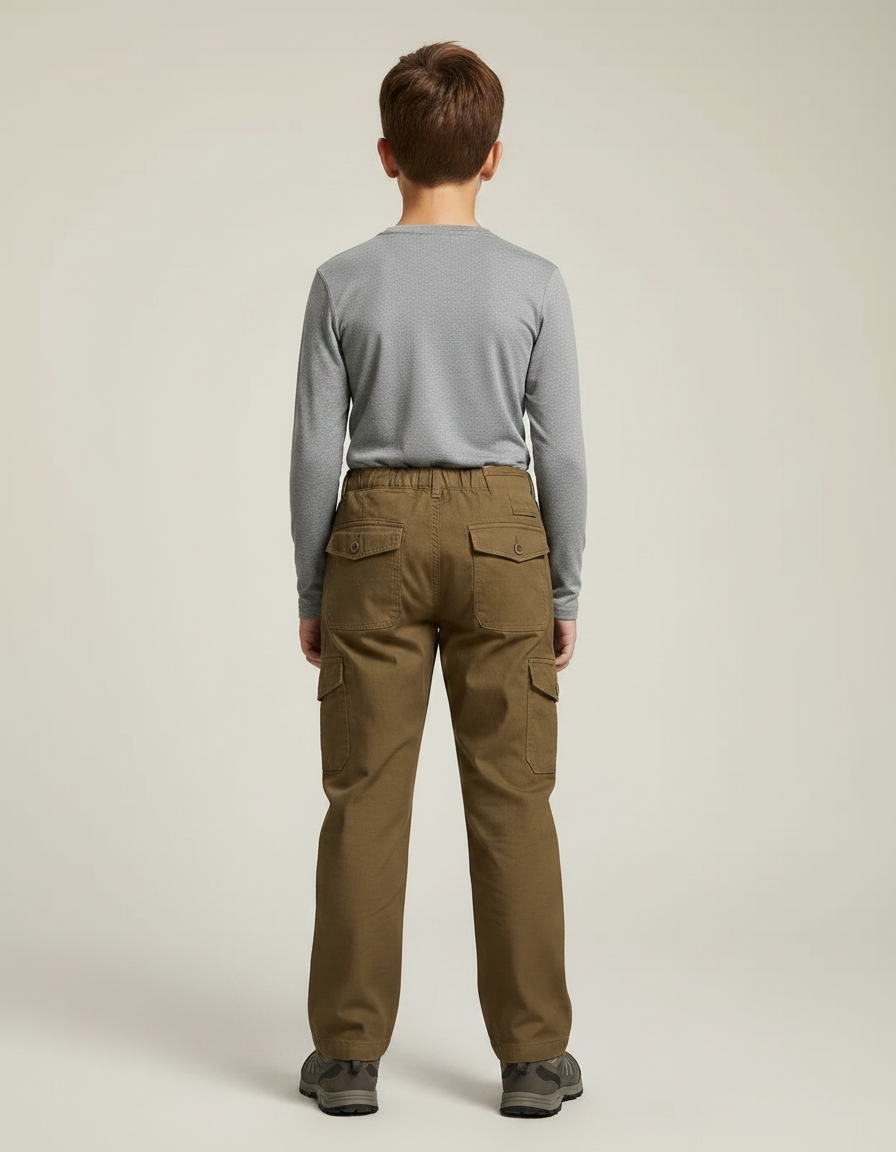 Pantalon Randonnée Kaki Coton Cargo Multi-Poches Enfant - vue 2