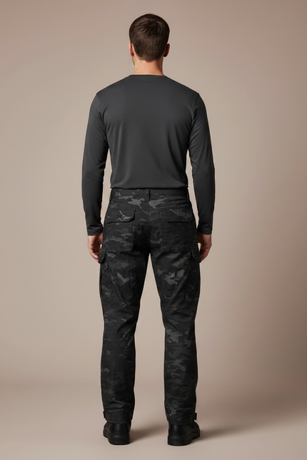 Pantalon Randonnée Camouflage Noir Multipoches Tactique Homme - Polyester - vue 2